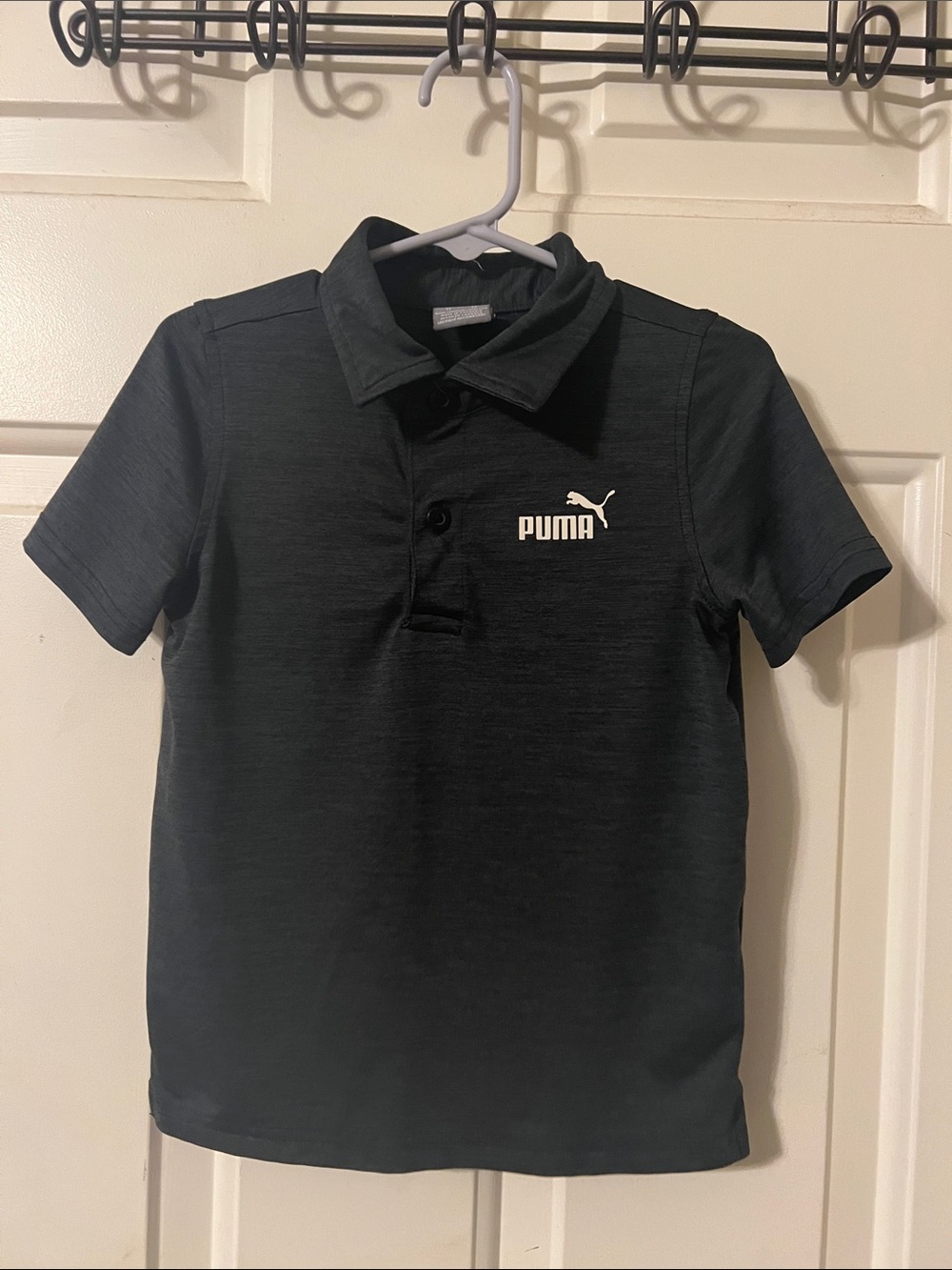 Puma Boys Black Short Sleeve Polo with White Logo